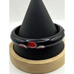 Black Resin Red and Silver Handpainted Floral Bangle Bracelet